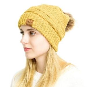 CC Chic Beanie Pom Pom Hat Mustard Yellow